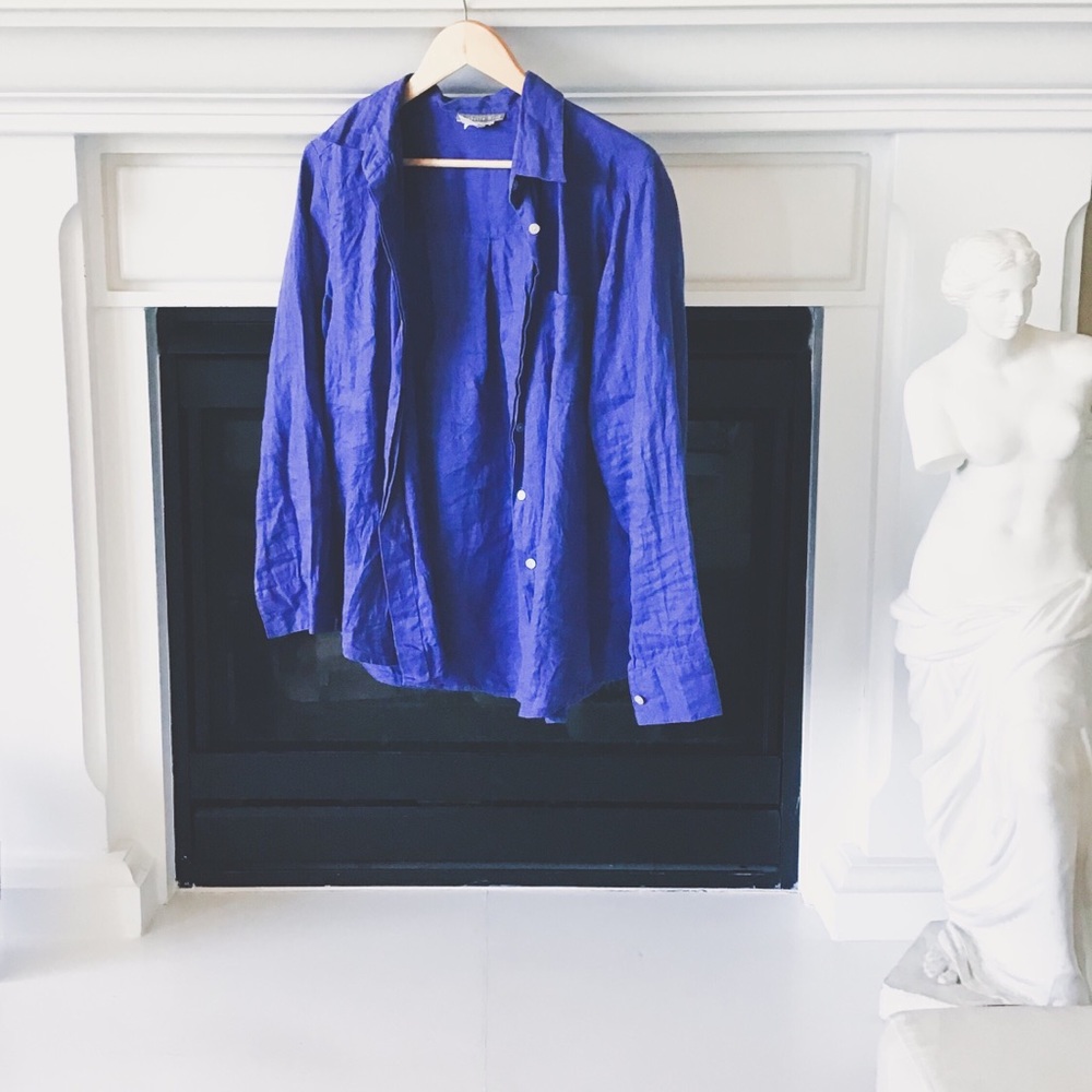 100% linen Purple Button up shirt